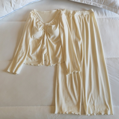 海岛绒睡衣女春秋冬带胸垫家居服