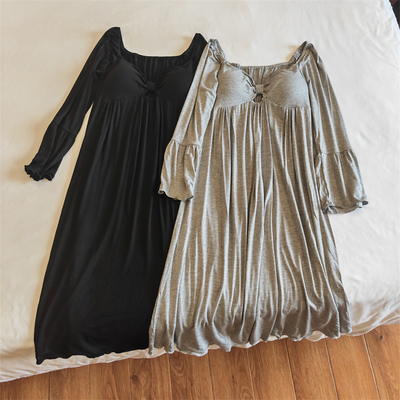 莫代尔睡裙女春秋冬带胸垫家居服