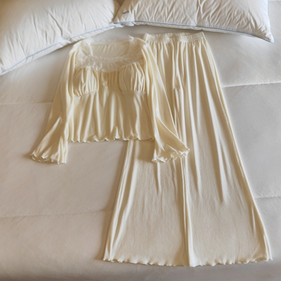 带胸垫睡衣女春秋冬海岛绒家居服