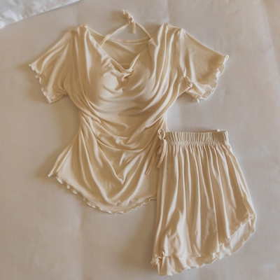 莫代尔睡衣女款春夏带胸垫家居服