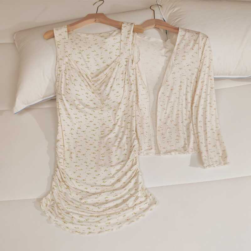 带胸垫睡裙女四季款莫代尔家居服