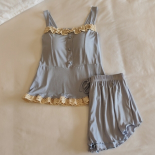 莫代尔睡衣女夏季 纯欲风带胸垫一体家居服 吊带背心两件套四季 薄款
