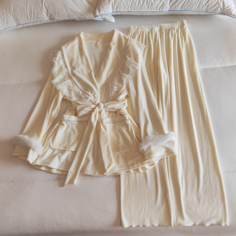 海岛绒睡衣女秋冬加绒保暖家居服