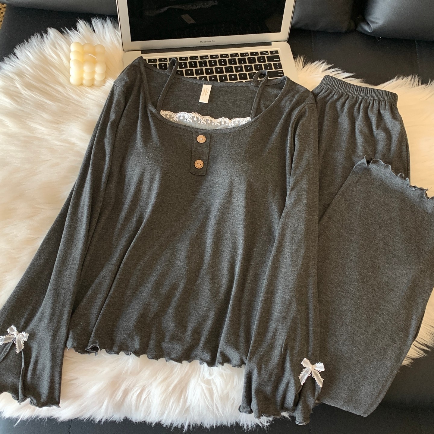 莫代尔睡衣女春秋季薄款长袖蕾丝拼接甜美纯欲风带胸垫一体家居服,女士内衣/男士内衣/家居服,睡衣/家居服套装,淘宝优惠券,粉丝福利购,淘宝优惠卷