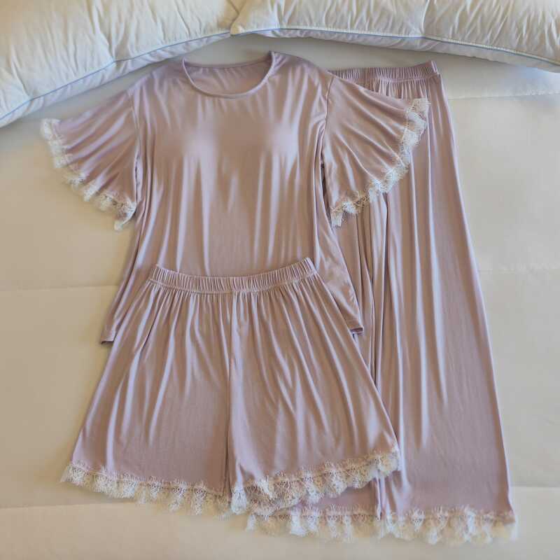 莫代尔睡衣女春夏季带胸垫家居服