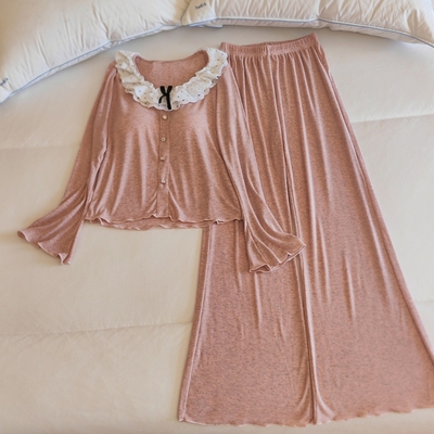 带胸垫睡衣女春秋冬季长袖家居服