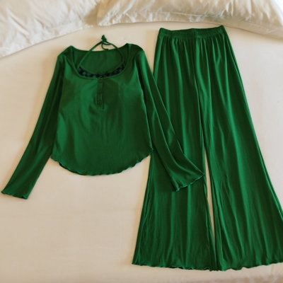 带胸垫睡衣女春秋冬季纯棉家居服