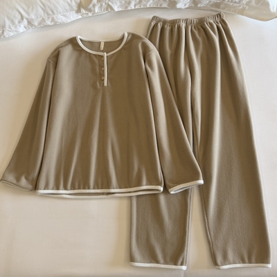 雪粒绒睡衣女春秋冬软绵绵家居服