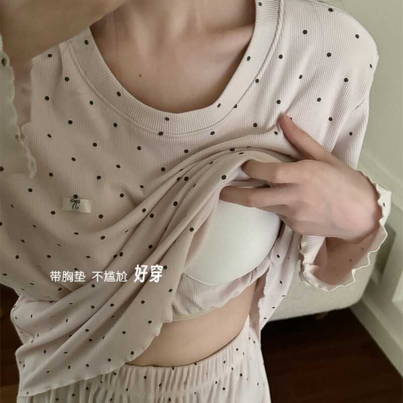 暖绒带胸垫睡衣女春秋冬款可外穿