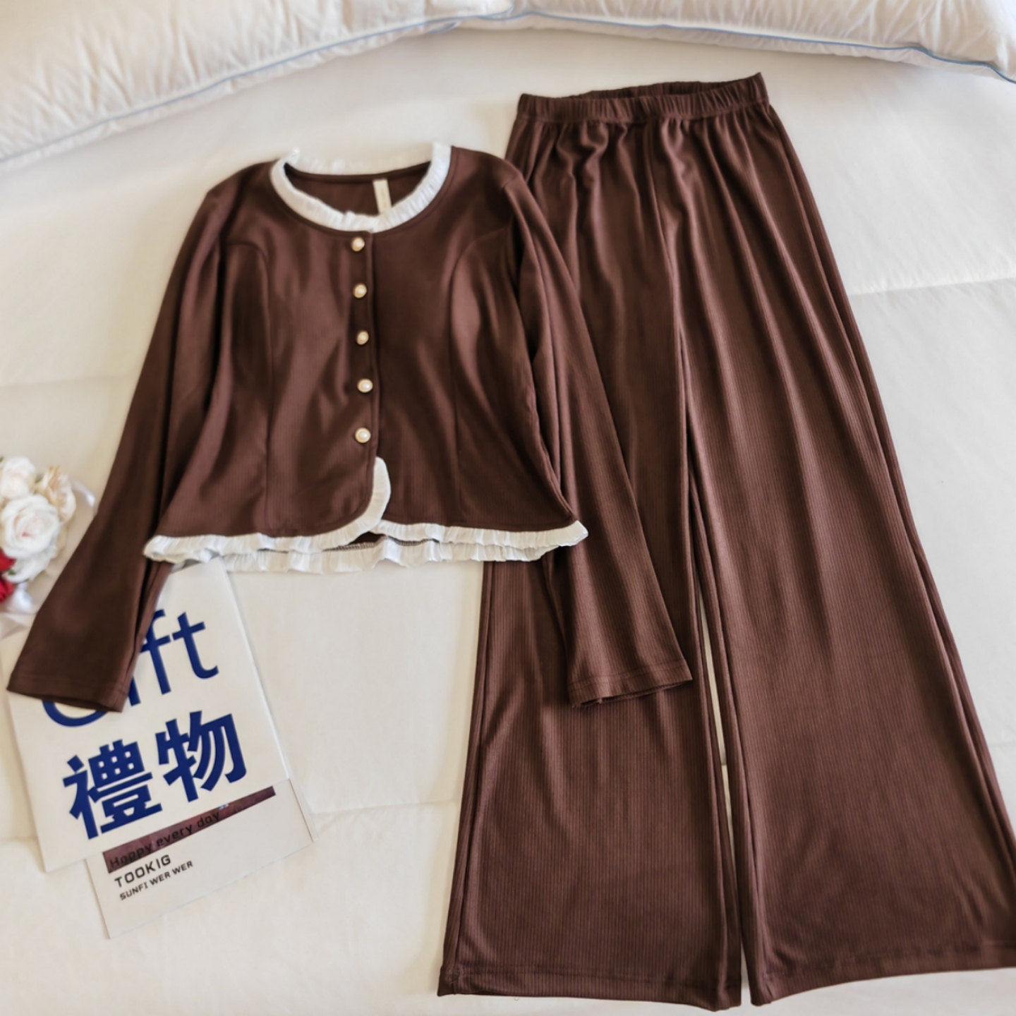 慕斯暖绒睡衣女春秋冬长袖家居服