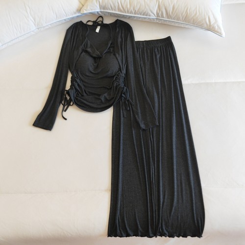 网红绑带睡衣女春秋冬莫代尔套装