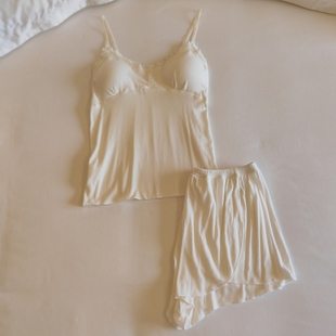 带胸垫睡衣女夏季 浪漫性感慵懒风家居服 莫代尔吊带短裤 两件套薄款