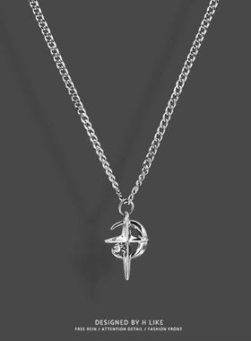 十字星月亮钻项链吊坠饰品钛钢个蛇骨短款卫衣链男女气质风配饰