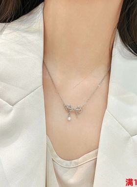 蝴蝶结锆石锁骨链女轻奢小众高级感气质百搭配饰时尚个简约项链
