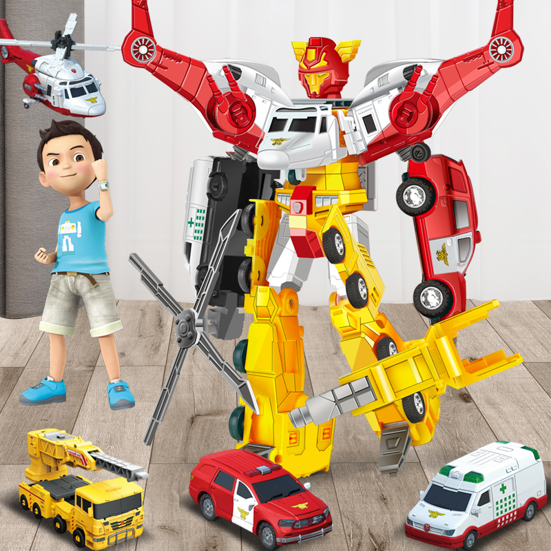 四合体咖宝车神玩具儿童变形汽车机器人男孩救援巨人金刚黄金飞龙