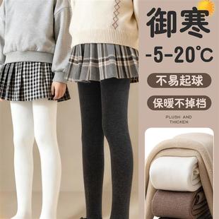 保暖袜子白色女童秋冬外穿 加绒加厚薄款 全纯棉儿童连裤 袜打底裤
