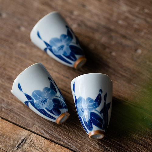 筱竹堂手绘百合品茗杯功夫茶具