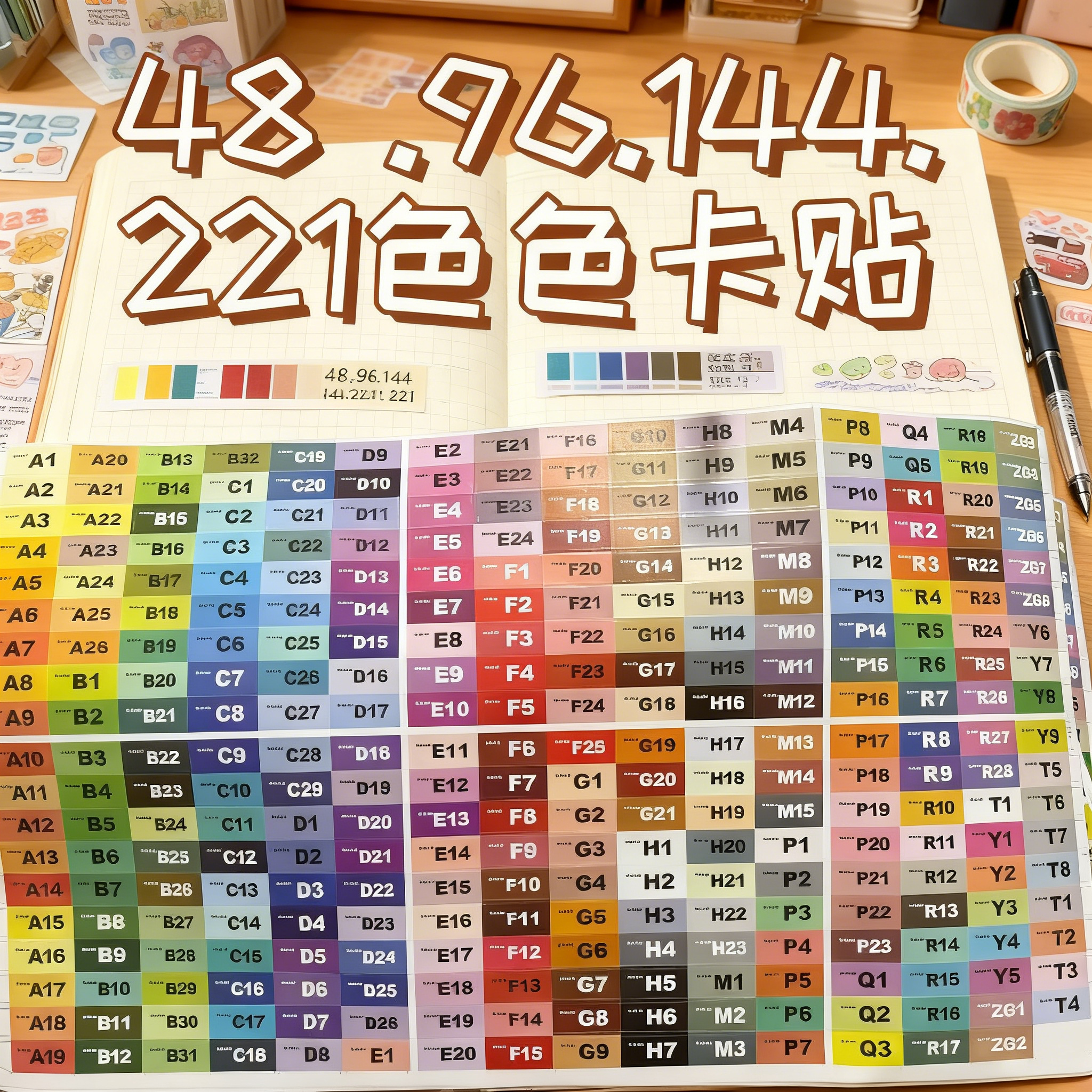 mard 小舞拼豆豆色卡贴 221 色四叶草百塑 72/144 色号贴