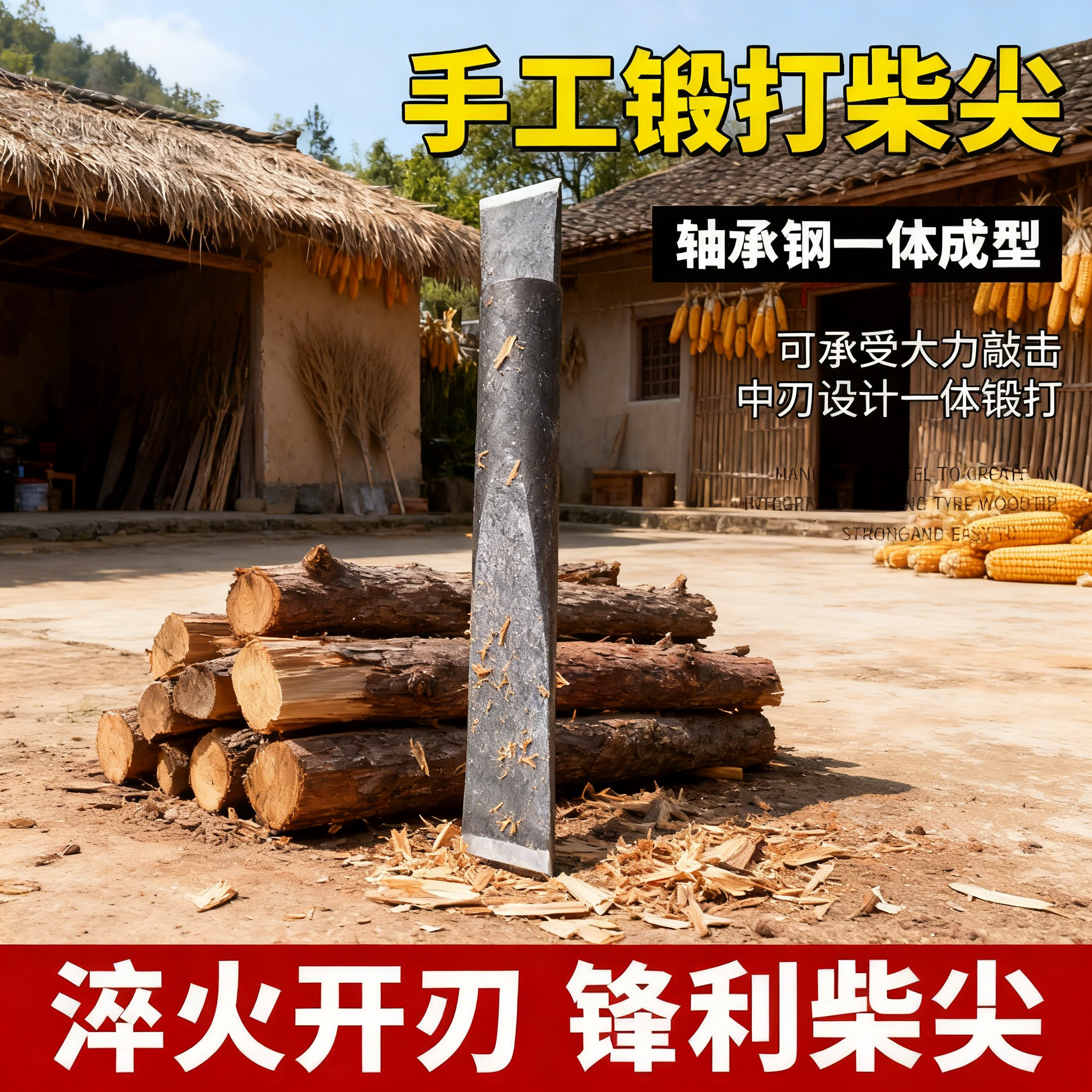 户外砍柴劈木工具 农村家用锻打柴尖 铁楔子柴斧