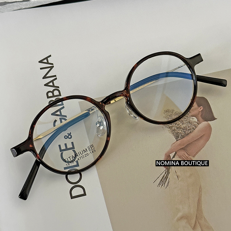 Nomina日系复古平光镜圆型框架眼镜超轻纯钛可配近视玳瑁素颜镜框