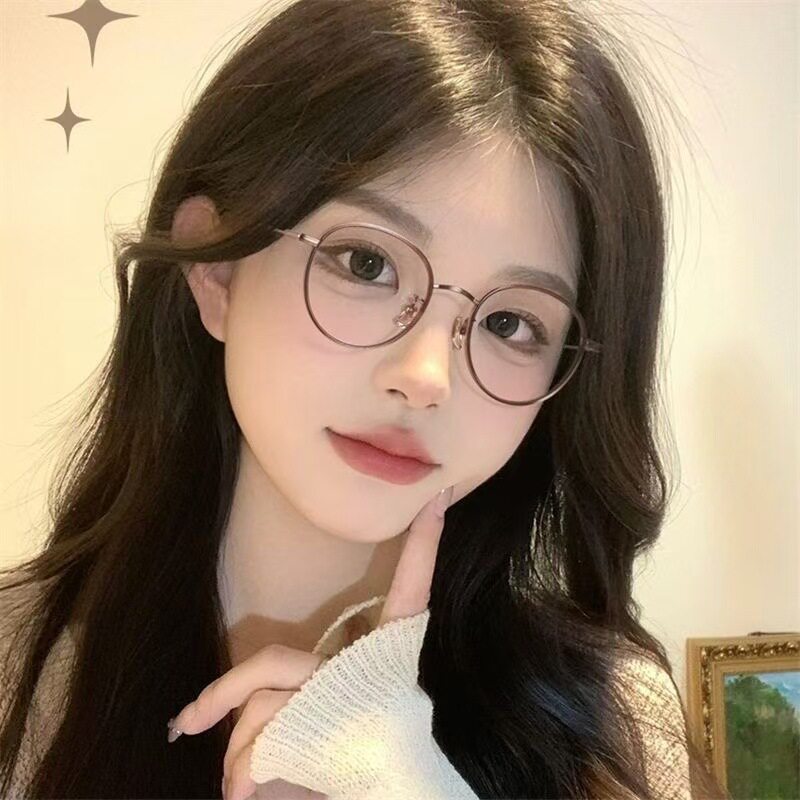46mm灰色玳瑁椭圆金属镜架男女士高级感老钱风眼镜框近视专业配镜