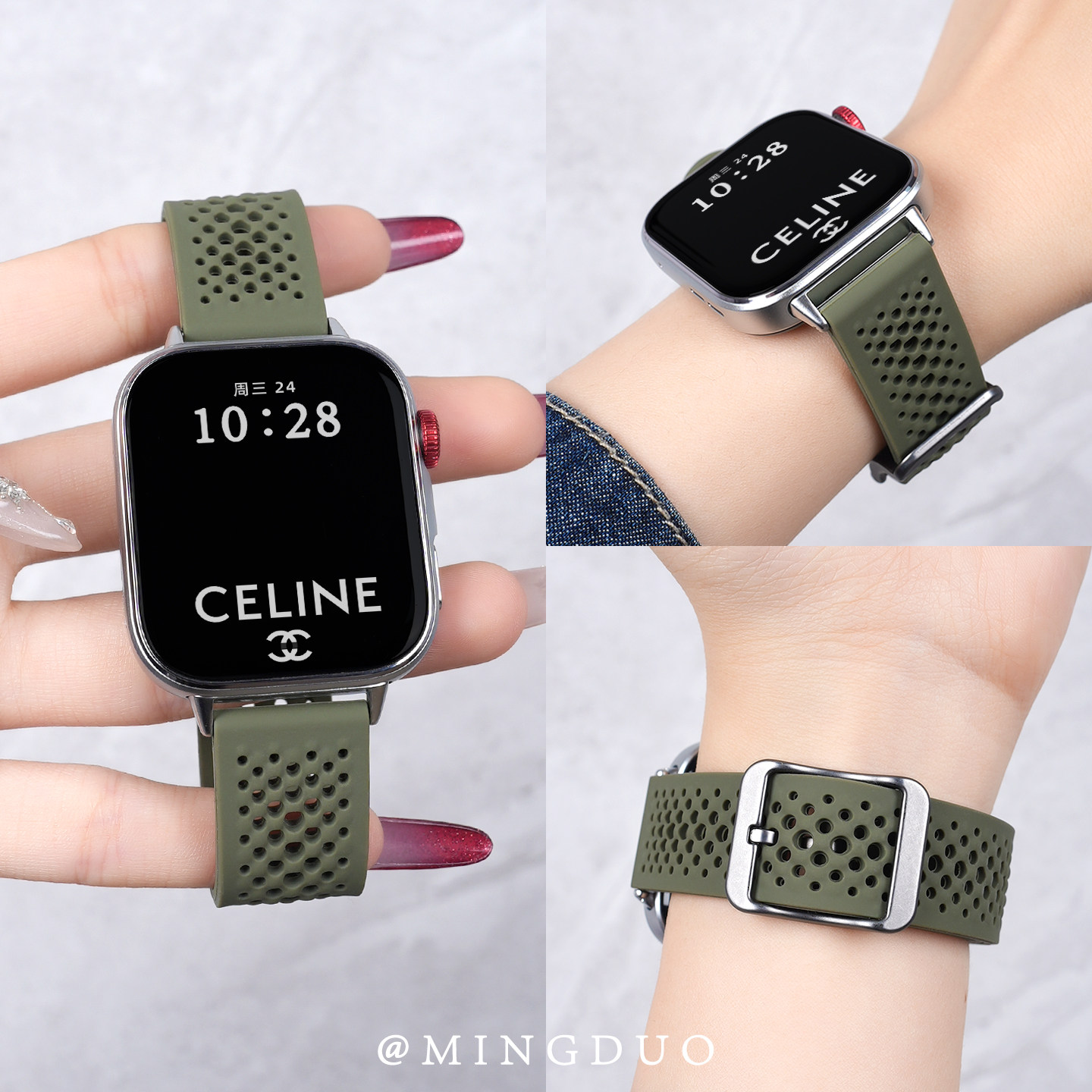 适用华为FIT4手表表带watchfit4pro腕表网孔液态硅胶运动FIT3女款透气智能替换带新款watch三代专用金属扣男