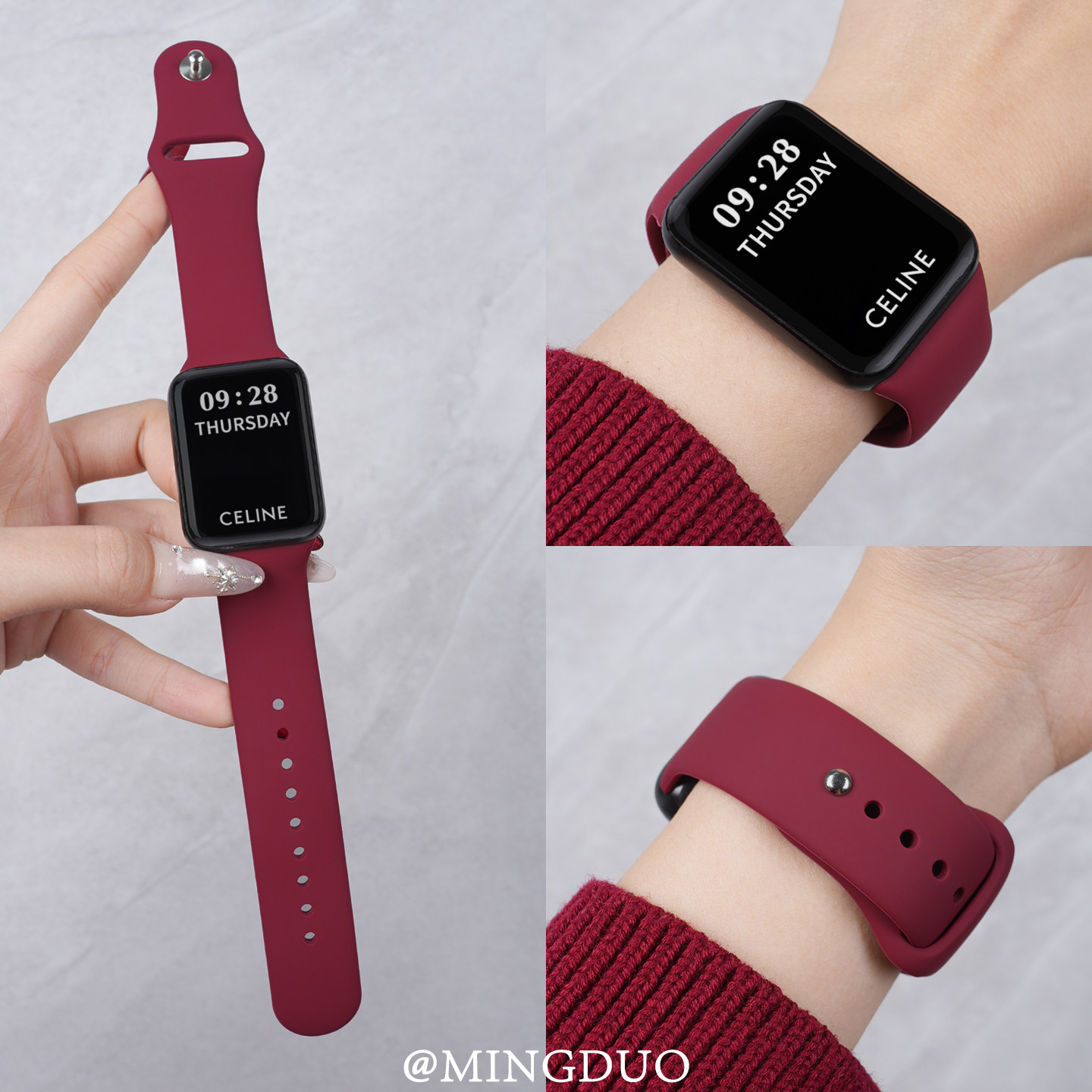 适用小米手环9Pro表带8Pro手表腕带新款红米watch6/5专用反扣硅胶4男智能运动女酒红色高级感替换带夏天配件