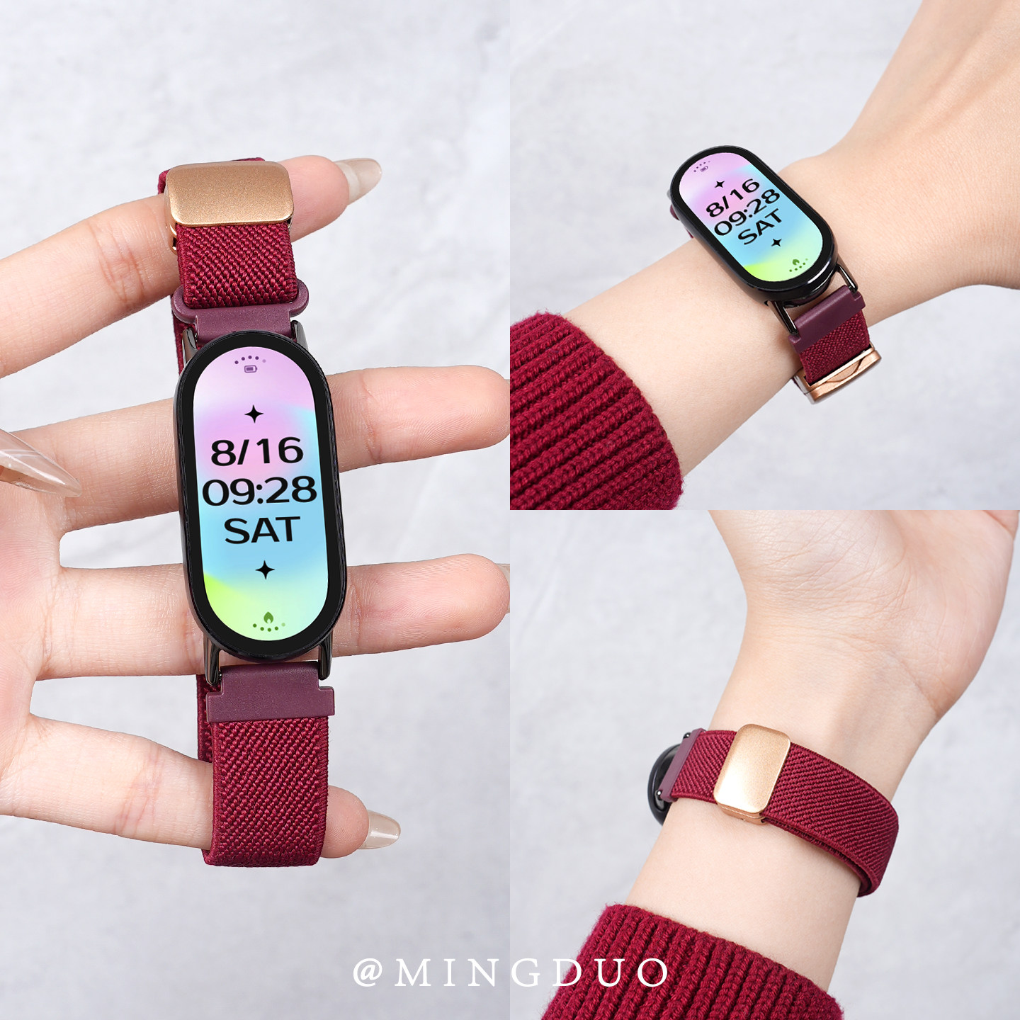 适用小米手环10表带8手表9腕带7磁吸6编织5智能nfc版尼龙女4运动3夏天酒红色新款九代男女生替换透气配件