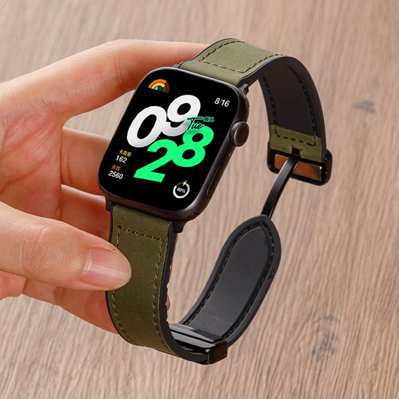 适用红米watch4表带redmiwatch5/3新款疯马皮磁吸扣小米手环10Pro运动智能9Pro手表替换带男女款透气替换腕带