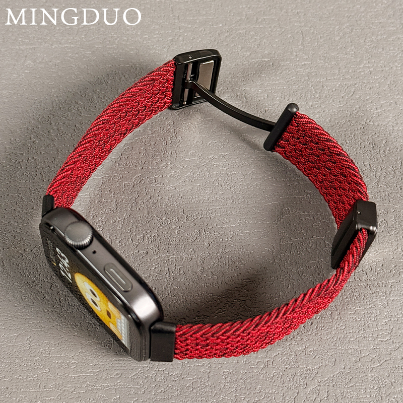 鸣铎新年款黑砂红编织适用华为fit3手表表带WatchFIT4pro尼龙磁吸扣FIT2运动智能四代透气男女一体式专用腕带