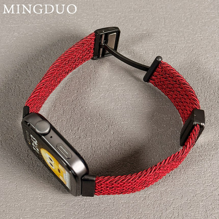 鸣铎新年款黑砂红编织适用华为fit3手表表带WatchFIT4pro尼龙磁吸扣FIT2运动智能四代透气男女一体式专用腕带