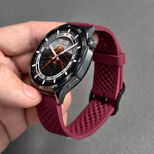 适用OPPOWatchX2手表4Pro表带watchS新款液态洞洞硅胶一加手表2酒红透气oppowatchX3/2/1代oneplus智能替换带