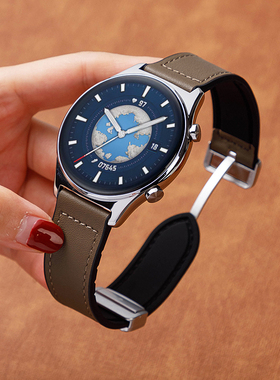 适用荣耀手表4pro表带GS3i手表gt5/6真皮GT4男Magic智能GS2华为GT3运动Watch5/4男款2E牛皮Pro新款高级感腕带