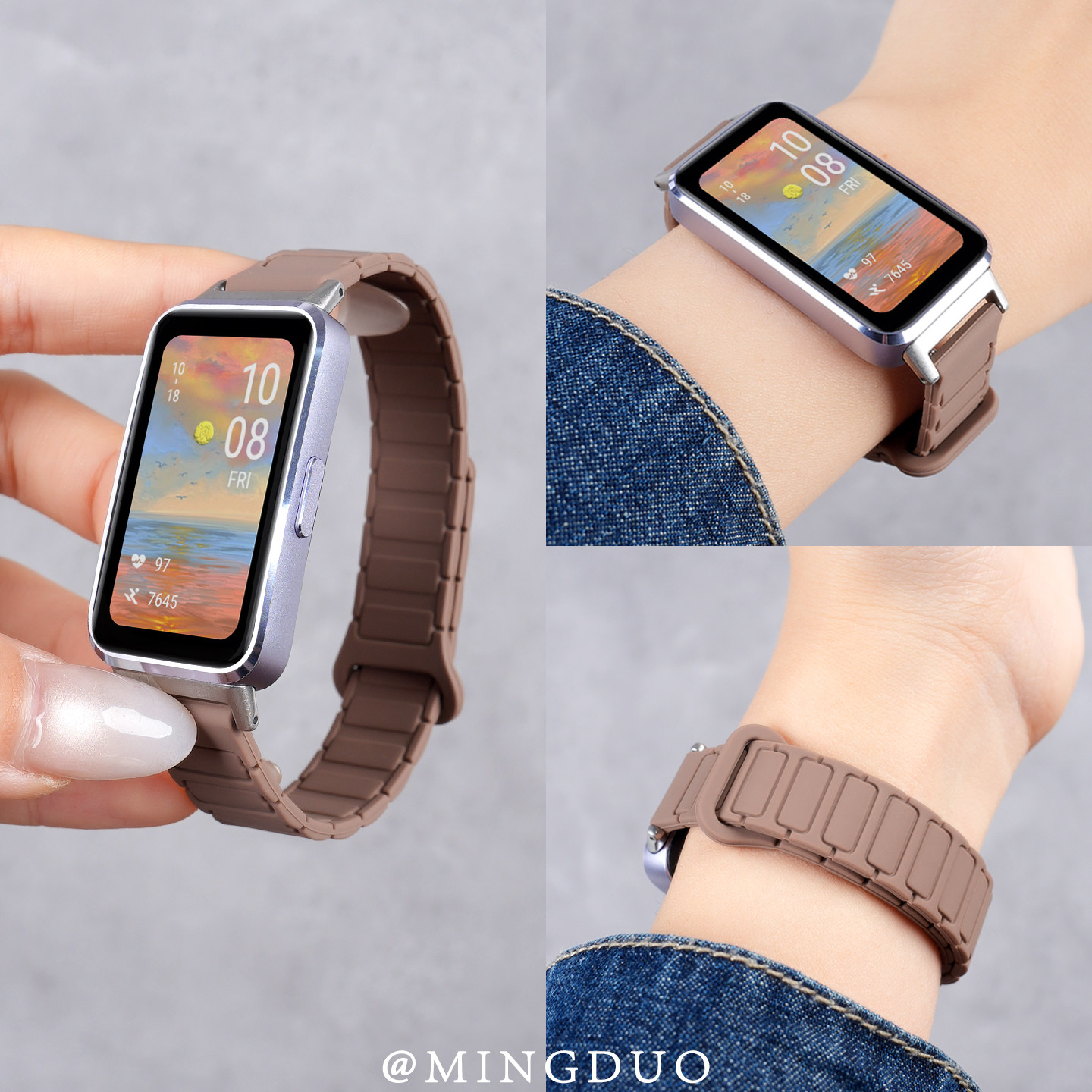 新款褐色适用华为手环10/9/8表带nfc版荣耀手环9/7手腕带智能band十九八代运动工装磁吸硅胶男女款高级替换带