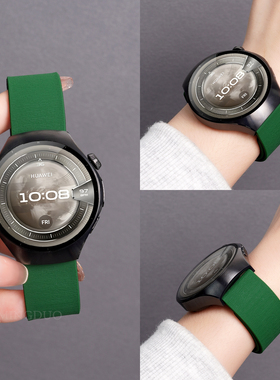 适用华为watch5手表watch4/3pro表带男款军绿配黑WatchGT5云木纹透气磁吸硅胶gt4/3高级夏季男运动替换带系列