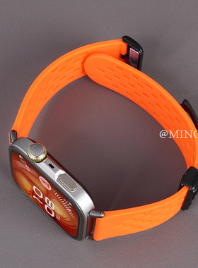 适用华为WatchFIT4pro表带Watchfit3手表男款洞洞硅胶fit4磁吸扣专用腕带fit2秋冬透气女新款橙色高级替换带