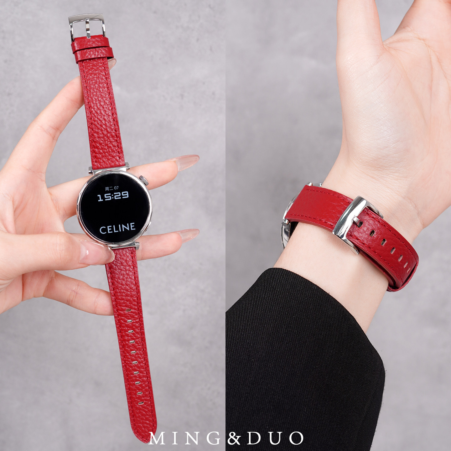 新款新年红适用华为gt5pro手表gt6表带watchgt4女款真牛皮gt3智能watch5荔枝纹高级感fit4/3秋冬替换腕带41mm