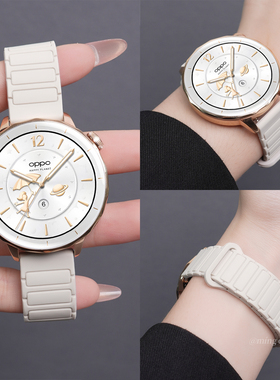 适用oppowatchx2mini手表x2表带女watch4pro新款星光三株磁吸硅胶一加手表2透气watchX3/2/1代夏季替换腕带se