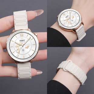 适用oppowatchx2mini手表x2表带女watch4pro新款星光三株磁吸硅胶一加手表2透气watchX3/2/1代夏季替换腕带se