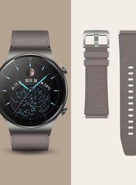 适用华为GT2pro手表gt2pro表带真皮watch黑灰色gt手表链2E男款智能gt3牛皮ECG保时捷版新款46/22MM运动非原装