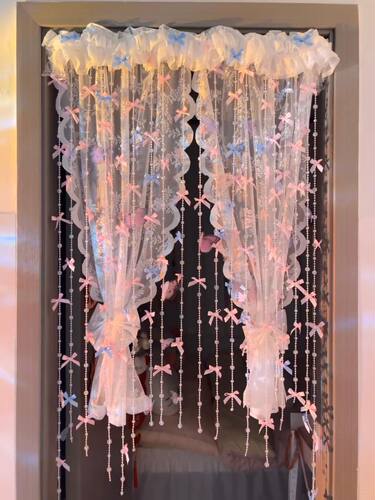 ins风蝴蝶结门帘梦幻珠链女生家用卧室门帘氛围感装饰梦幻少女心