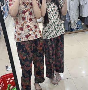 百搭薄款花色冰丝阔妈妈阔腿夏季中老年宽松裤高高腰腰显裙裤