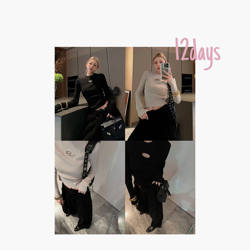 12days | D字母金属镂空logo针织长袖正确版 | 25136