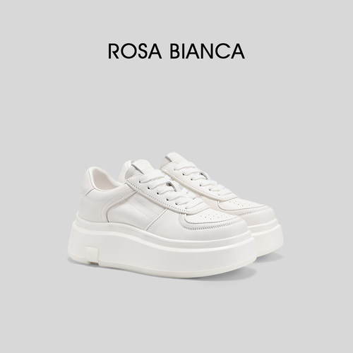 Rosa Bianca厚底小白鞋女2026春新款真皮百搭运动休闲鞋增高板鞋