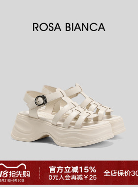 Rosa Bianca真皮厚底罗马凉鞋女2026新款百搭时尚厚底增高猪笼鞋