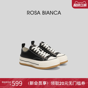 休閑鞋 Rosa 女增高2025春夏新款 黑色真皮帆布鞋 Bianca厚底板鞋