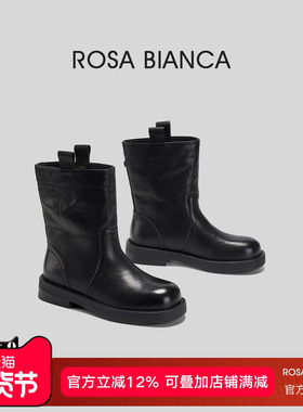 Rosa Bianca切尔西靴短靴女2025冬新款英伦风复古厚底增高时装靴