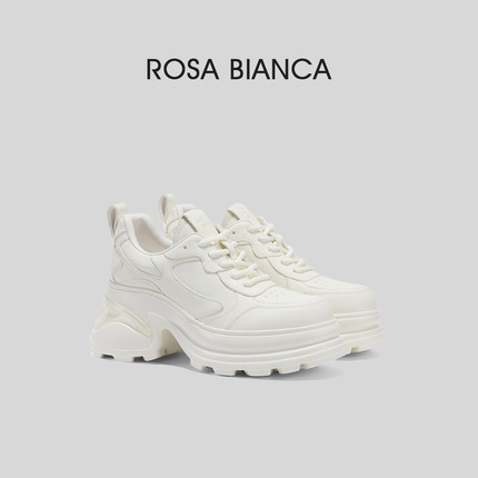 Rosa Bianca真皮厚底增高白色老爹鞋女春夏休闲运动户外风女鞋