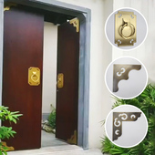 新中式 门扶手玻璃门 方形大门把手木门古铜大拉把纯铜拉手对开明装
