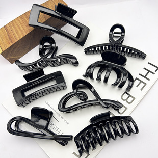 亮黑色发夹轻奢抓夹高级感鲨鱼夹后脑勺盘发大号头饰发饰